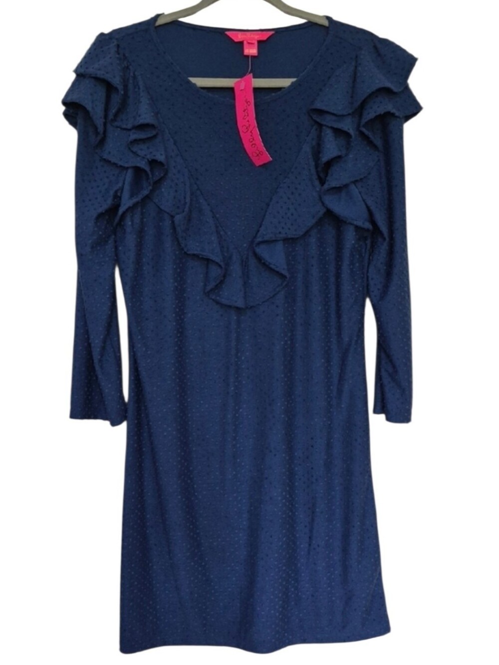 NWT Lilly Pulitzer Size Large Pheby Dress Oyster Bay Navy Cozy Knit Swiss Dot